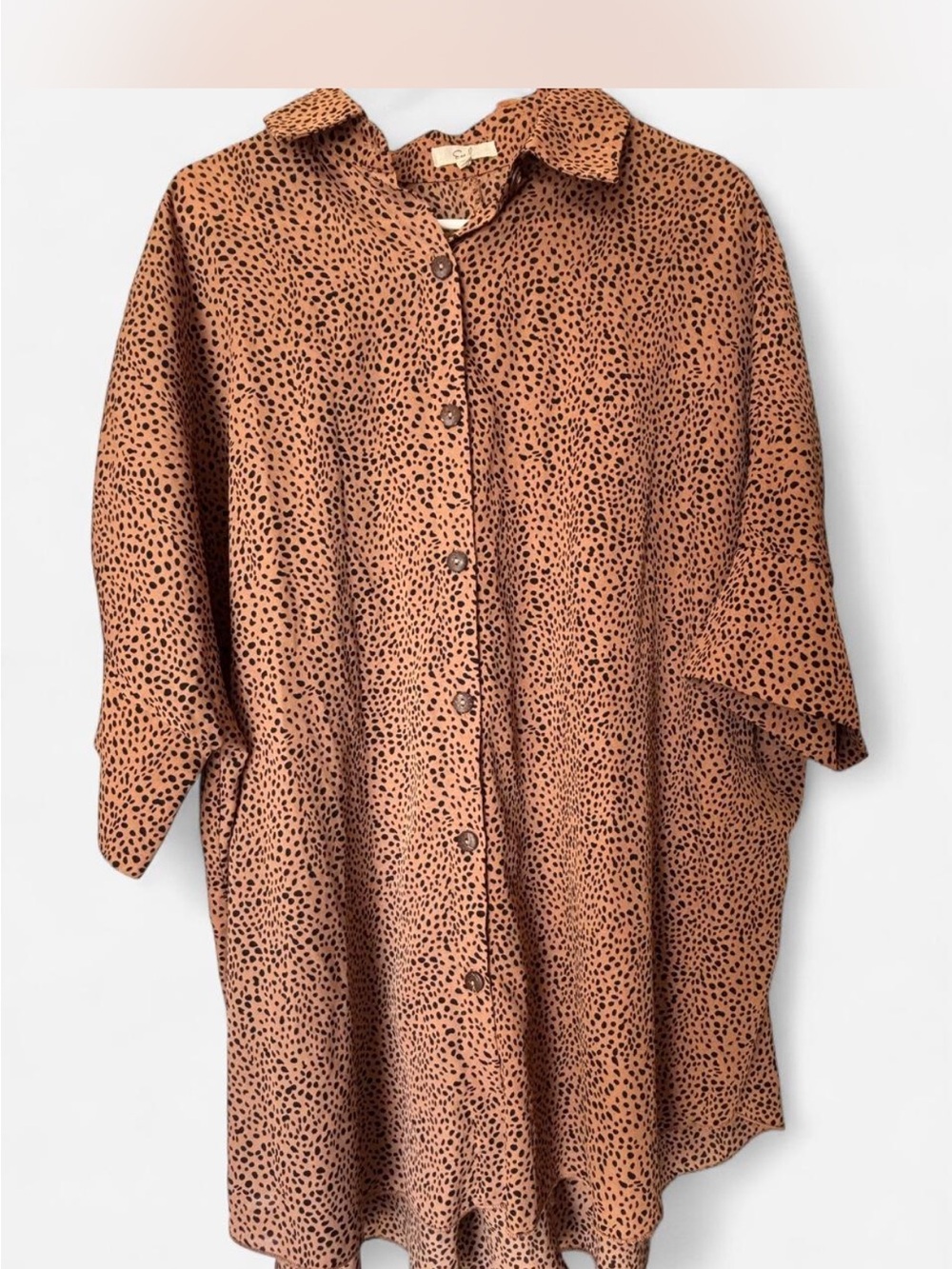 easel Rust Brown Dot-Print Button Front Blouse